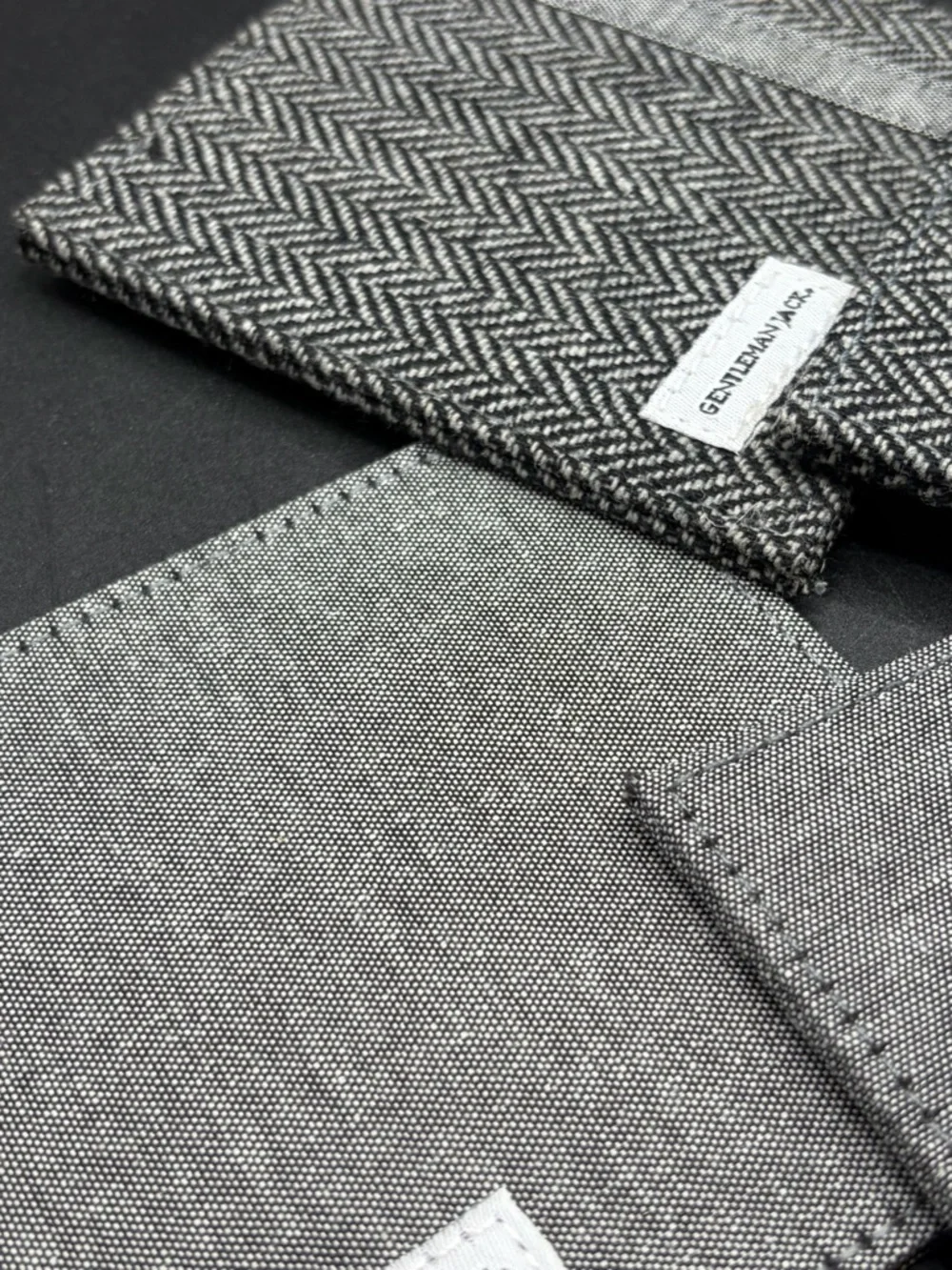 Gentleman Jack Black & Gray Square Fabric Coasters, Set 4 Minimalist Classic